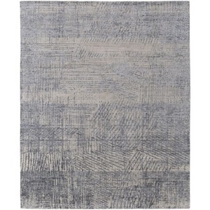 Gray Ivory and Blue Abstract Hand Woven Worn Faded Area Rug - 1 of 3