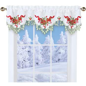 Collections Etc Festive Pinecone Holly Embroidered Window Valance