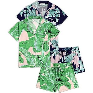 Ekouaer 2 Pack Womens Pajamas Set Button Down Summer Sleepwear Short Sleeve Comfy Pjs Loungewear Set - 1 of 4