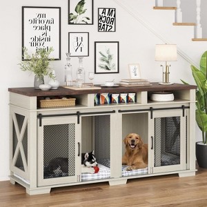 Acekool 71" Dog Crate Furniture for 2 Dogs, Removable Divider, Storage, Sliding Barn Door, Double Kennel TV Stand Indoor - 1 of 4