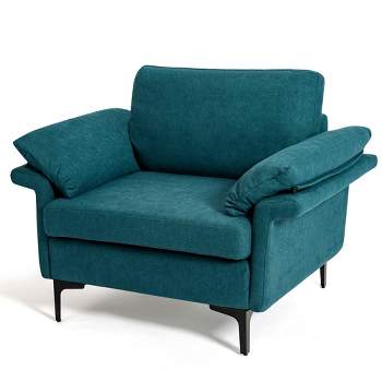 Costway Modern Fabric Accent Armchair Upholstered Single Sofa w/ Metal Legs Blue\Grey