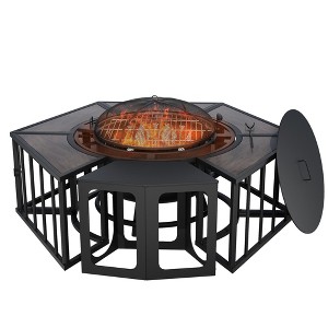 UPTIOT Steel Outdoor Fireplace with Side Tables - 1 of 4