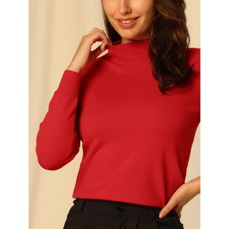 Hobemty Women's Mock Neck Blouse Ribbed Long Sleeve Basic Knitted Sweater, 4 of 5