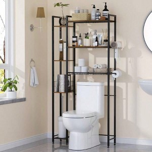 31.5 inch wide over toilet bathroom organizer solid wood storage with paper holder hooks side shelf freestanding - 1 of 4