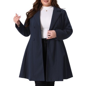 Agnes Orinda Women's Plus Size Trench Notch Lapel Double Breasted A Line Pockets Pea Coats - 1 of 4