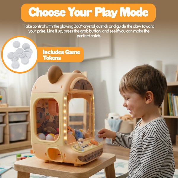 Contixo CM1 Máquina de Garra Mini Capibara, Juego de Mesa de Agarre de Premios con Luces LED, Música y Joystick para Niños y Niñas de 3+ Años 6