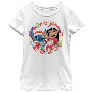 Girl's Lilo & Stitch Christmas Greetings T-Shirt - 1 of 4