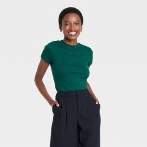 Women's Slim Fit Short Sleeve Ribbed T-Shirt - A New Day™ - 1 of 3