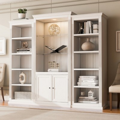 3-Piece Retro Bookcase and Display Cabinet Set with Tempered Glass Shelves, Vintage Storage Cabinets for Living Room-Maison Boucle