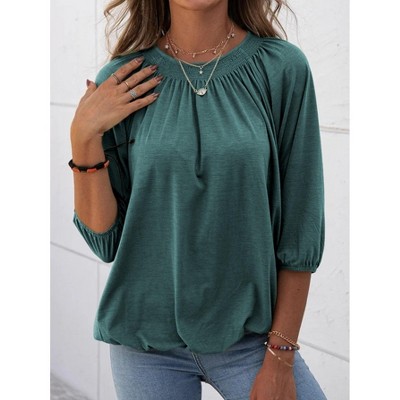 Imily Bela Color Block Womens Tunic Tops Oversized Cotton Tee Loose Fit Crew Neck Half Sleeve
