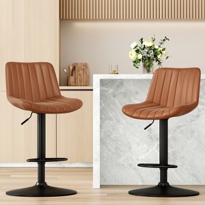 GlasFlength Dining Sets of 2, Adjustable Bar Stools, Leather Bar Stool for bar counters, kitchen islands, dining tables, Brown, 17.3"*14.2"*35.8" - 1 of 4