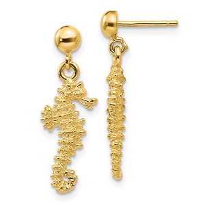 Black Bow Jewelry Small Textured Seahorse Dangle Post Earrings in 14k Yellow Gold - 1 of 4