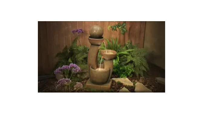 John Timberland Curved Columns Rustic Cascading Basins Outdoor Floor Water Fountain with LED Light 31" for Yard Garden Patio Home Deck Porch, 2 of 8, play video