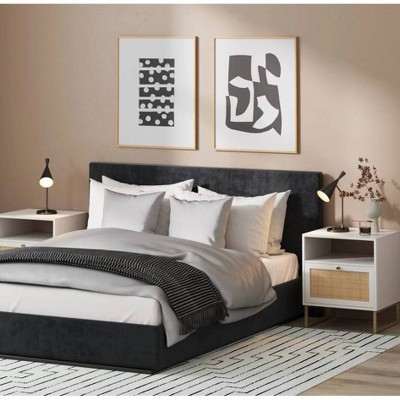 Mina White and Gold Rattan Nightstands Set of 2