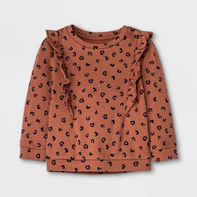 Grayson Mini Toddler Girls' Heart French Terry Pullover Sweatshirt - Brown 2T
