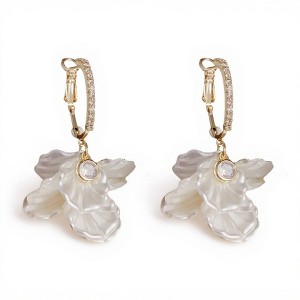 Anna-Kaci Women’s Crystal Floral Drop Earrings with Textured Petal Accents and Sparkling Rhinestone Details - Gold - 1 of 4