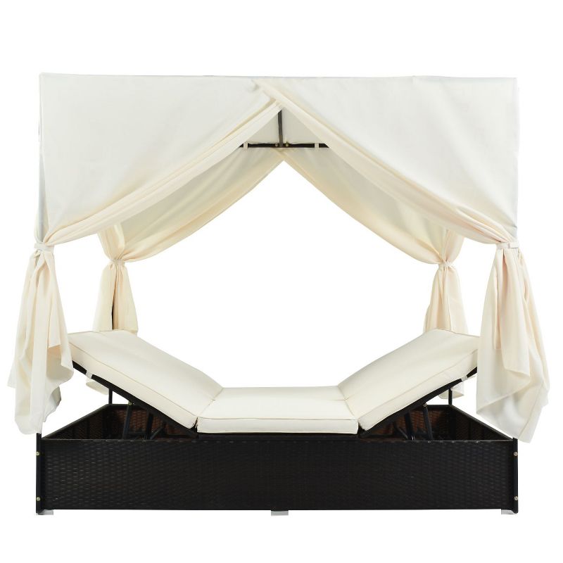 PE Wicker Patio Sunbed with Canopy, Outdoor Daybed with Adjustable Seats - Maison Boucle, 5 of 8