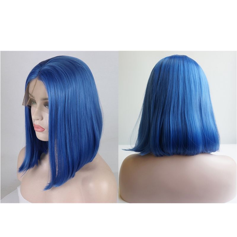 Unique Bargains Medium Long Straight Bob Lace Front Wigs Women's with Wig Cap 14" Blue 1PC, 3 of 6