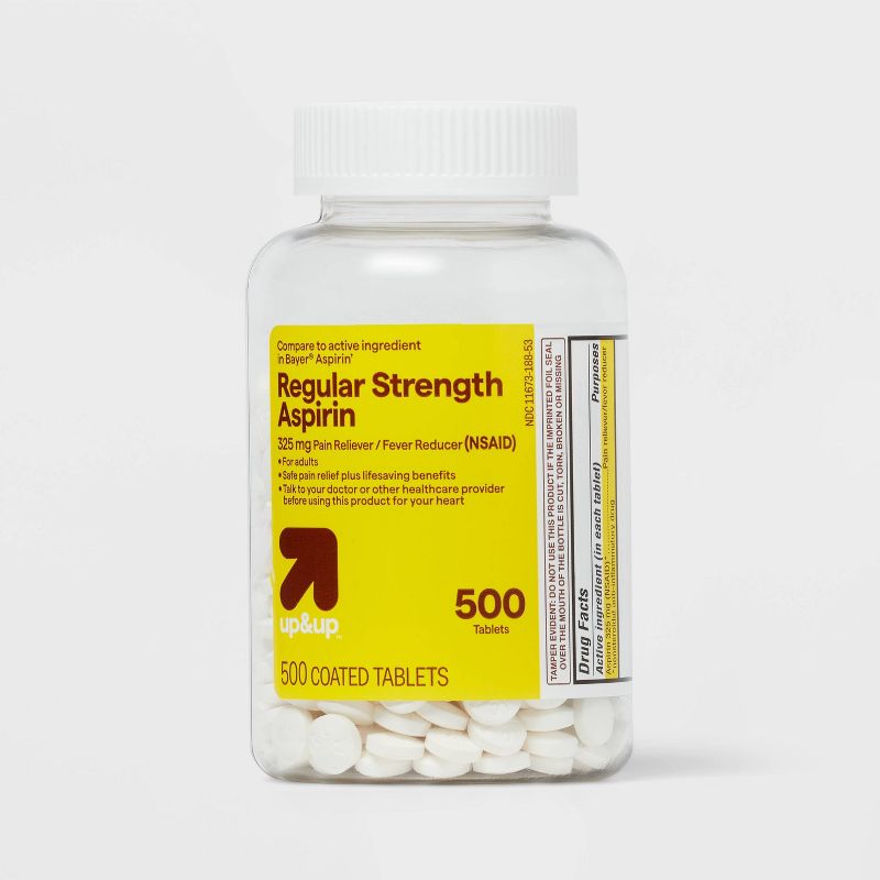 Aspirin (NSAID) Regular Strength Pain Reliever &#38; Fever Reducer Coated Tablets - 500ct - up &#38; up&#8482;, 1 of 5