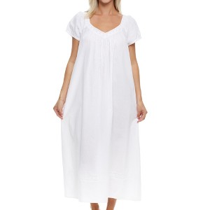 ADR Women's Cotton Nightgown, Ruffled Short Sleeve Lace Trimmed Long Vintage Night Dress Gown - 1 of 4