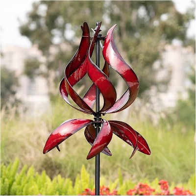 Cyan Oasis Yard Garden Wind Spinners - Large Outdoor Wind Spinners with Metal Stake Large Red Tulip (27" W x 91" H)