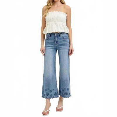 Women's Crop Wide Cut Out Detail Jeans - RISEN