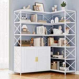 Corner Bookshelf, 6 Tier Corner Book Shelf with Storage, Farmhouse L Shaped Book-Shelf with Cabinet - 1 of 4