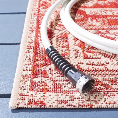 Red and Cream Synthetic Medallion Square Area Rug, 4'x4'