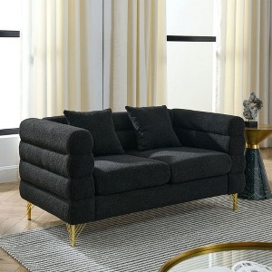 Resenkos 60" 2-Person Sectional Sofa, Plush Teddy Fabric with Deep Seating and 2 Included Accent Pillows, - 1 of 4