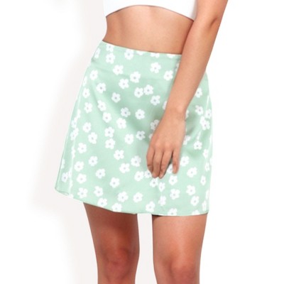 Anna-Kaci Women's High-Waisted Floral Print Skirt with A-Line Silhouette - Medium, Lime Green