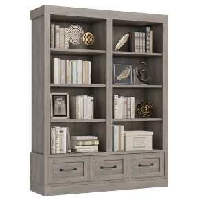 Tall Bookshelf with 3 Storage Drawers, Wood Bookcase with 4 Tier Shelf, Storage Bookcase Cabinet, Display Rack for Library Office Living Room - 1 of 4