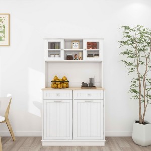 MAYEERTY White 67.7" Tall Kitchen Trash Cabinet, 3 Adjustable Shelves 2 Drawers Tilt-Out Bin - 1 of 4