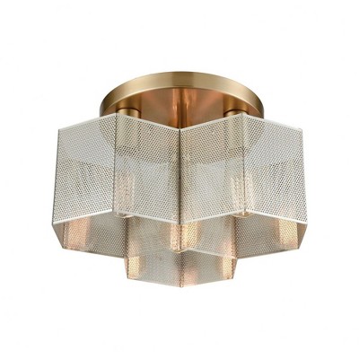Contemporary Hexagonal 3-Light Semi-Flush Mount in Polished Nickel