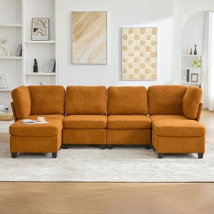 Resenkos U-Shaped 6-Seat Sectional, Configurable Modular Couch with Chaise and Storage Ottoman, - 1 of 4
