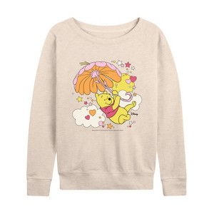 Women's - Winnie the Pooh - Carried Away Umbrella Clouds Lightweight French Terry Wide Neck Long Sleeve Shirt - 1 of 4