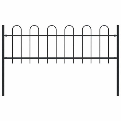 vidaXL Garden Fence with Hoop Top Steel 5.6' Black