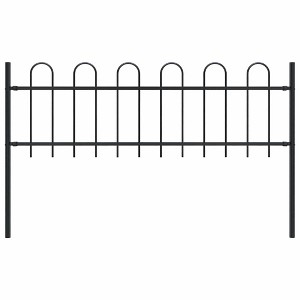 vidaXL Garden Fence with Hoop Top Steel 5.6' Black - 1 of 4