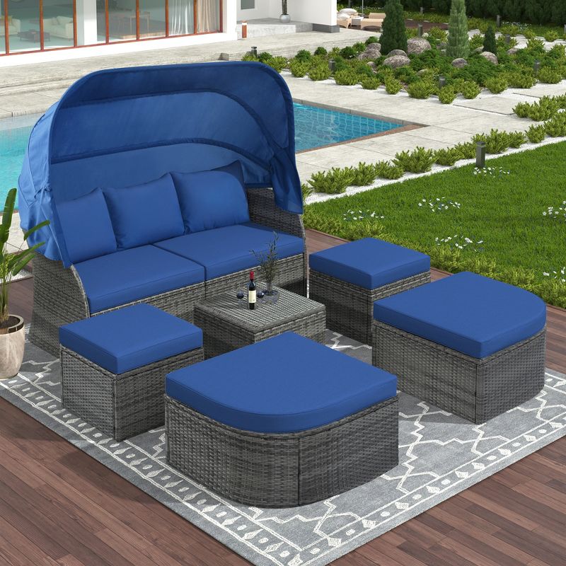 Outdoor Patio Wicker Sunbed Furniture Set with Retractable Canopy - ModernLuxe, 2 of 12
