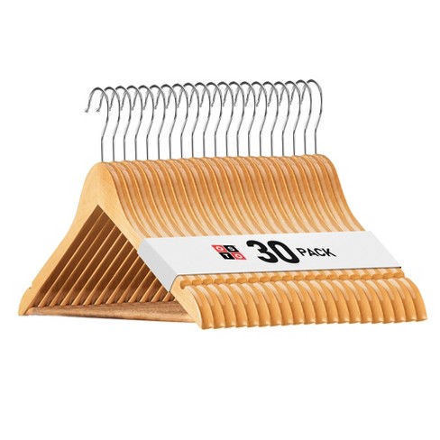 Premium Wooden Hangers 20 Pack - Durable Non Slip Coat Hangers Heavy Duty-  Natural Solid Wood Hangers - Clothes Hangers With Chrome Swivel Hooks 