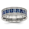 Chisel Stainless Steel Polished with Blue Carbon Fiber Inlay Textured Edge 8mm Band Ring - 2 of 4