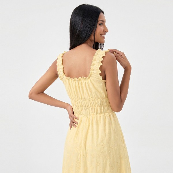 Vestido maxi con fruncido, tirantes con volantes y escote con lazo para mujer - Anna-Kaci 6