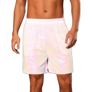 Lars Amadeus Men's Elastic Waist Party Disco Sparkly Glitter Nightclub with Pocket Sequins Shorts - 1 of 4