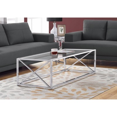 Coffee Table, Accent, Cocktail, Rectangular, Living Room, 44inl, Clear Tempered Glass, Chrome Metal, Contemporary, Modern