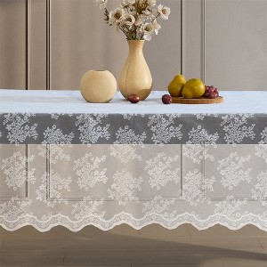 HLC.ME Jolene Floral Patterned Scalloped Tablecloth, Lace Fabric Table Cloth for Rectangular Tables, Wrinkle Resistant - 1 of 4