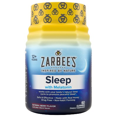 Zarbee's Adult Sleep with Melatonin Gummies Supplement, Natural Mixed Fruit Flavor, 60 Gummies
