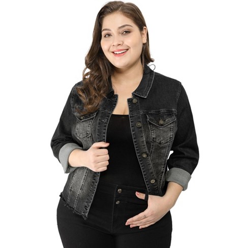 Agnes Orinda Women s Plus Size Classic Denim Casual Long Sleeve With Pockets Fashion Jean Jackets Black 5x Target