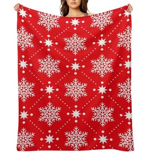 Red White Snowflakes Christmas Christmas Throw Blanket Soft Fleece Christmas Blanket Cozy Flannel Throw for Couch Bed 30x40 inches - 1 of 1