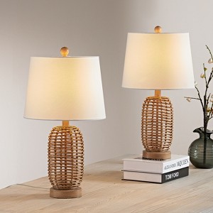 Maxax Rattan Table Lamp,Boho Woven Desk Lamp with Beige Fabric Shade for Bedroom, Living Room, Coastal & Farmhouse Decor£¬3-Way 100W E26 Base, - 1 of 4