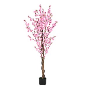 Okak 6FT Artificial Peach Blossom Tree with Real-Life Look without Upkeep, Faux Trees with Flowers, Plants Decor for Home, Office, Pink - 1 of 4