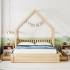 NicBex Queen Platform Bed Modern Wooden Bed Frame with House Shape Guardrail and 2 Drawers for Bedroom, Guest Room, No Box Spring Required, Natural - 2 of 4